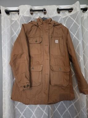 Carhartt Brown Utility Jacket/ Work Coat With Cargo Pockets And Removable Hood